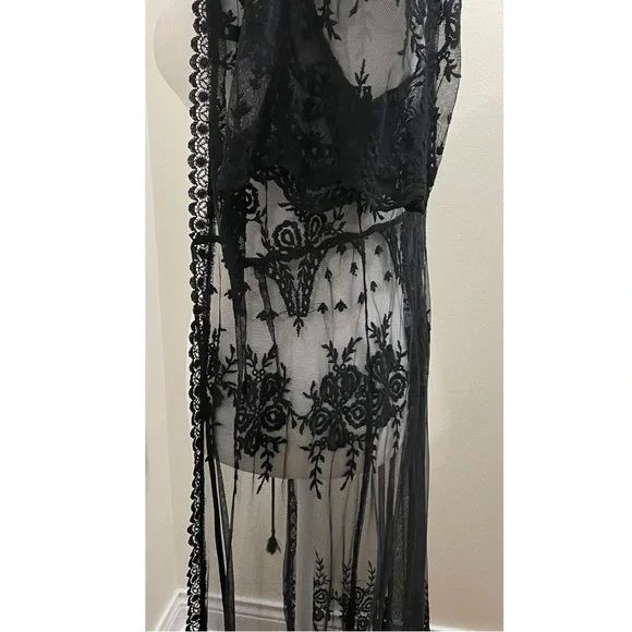 NWT Bloomingdale's AQUA Black Floral Short Sleeve Sheer Kimono, M - Picture 7 of 16